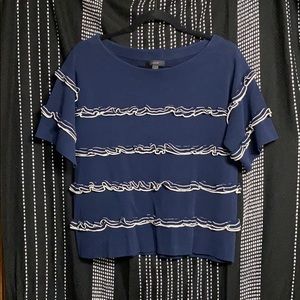 J. Crew Navy and White Frill Striped Sweater